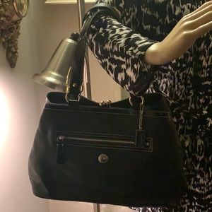 Coach Black Leather Lora Carryall Satchel Handbag